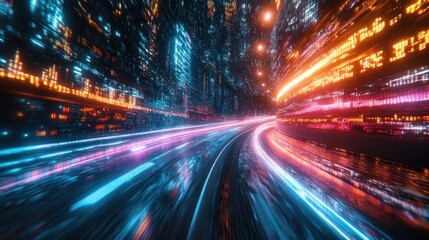 Neon Cityscape: A Futuristic Highway Through Digital Space