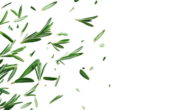 Falling Rosemary Leaves Isolated on Transparent Background - Fresh Herbal Aromatics