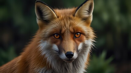 Fototapeta premium Red fox portrait, forest background, wildlife, nature