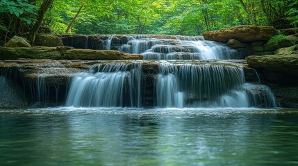 Fototapeta premium Cascading Waterfall in Lush Forest