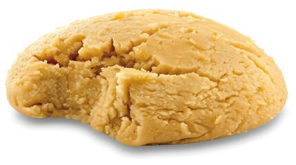 Single delectable peanut butter cookie isolated with a missing bite on a white backdrop
