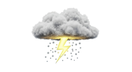 Isolated Storm Cloud with Lightning and Falling Snowflakes