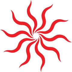 Sunburst Swirl Symbol – Red Rotating Petal Icon with 12 Flame-like Arms