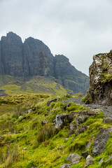 Misty skies and dramatic rock formations at The Storr, Isle of Skye. A breathtaking landscape of pure adventure, solitude, and raw nature perfect for trekking and unforgettable exploration.
