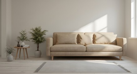 Fototapeta premium Beige Sofa and Plants in Living Room