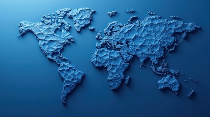 3D World Map Relief Blue Background