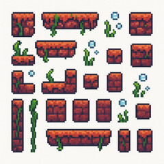 Pixel art tileset of underwater platform