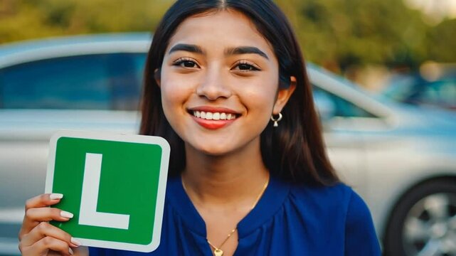 Young person with a Learner's License Plate (L). New driver.