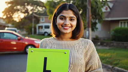 Young person with a Learner's License Plate (L). New driver.