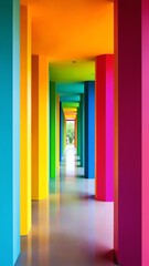 Hallway of vibrant color columns creating a visually stunning and contemporary ambiance
