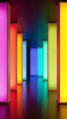 Hallway of vibrant color columns creating a visually stunning and contemporary ambiance