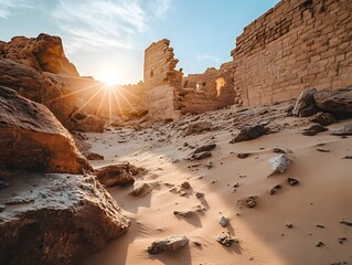 Explore Ancient Desert Ruins at Sunrise: A Serene Landscape for Captivating Photography and Travel