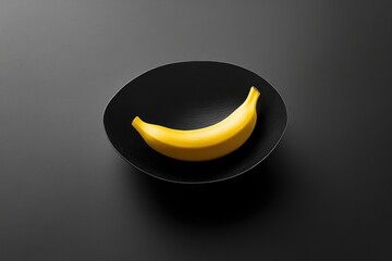 A striking minimalist image featuring a single ripe banana artistically placed on a sleek black plate, evoking simplicity, elegance, and a modern aesthetic in fruit portrayal.