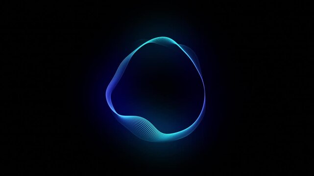 Abstract glowing neon lines forming a blue gradient futuristic 3d shape. Digital technology, big data, artificial intelligence, and virtual assistant concept. Sound waves and audio spectrum. 4k loop.