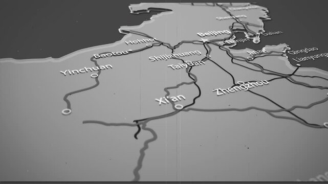 Animated Retro Map of China, white map on gray background.
