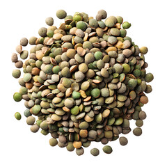 Green lentils seeds pile isolated on white background, top view --v 7.0