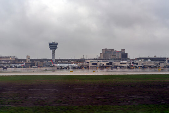 Clouds and rain over Philadelphia International Airport in Pennsylvania, USA