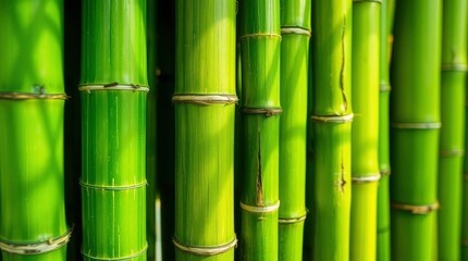Fototapeta premium Green Bamboo Stalks Close Up in Natural Light