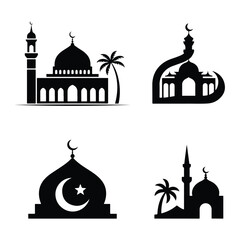 silhouette mosque vector set with white background