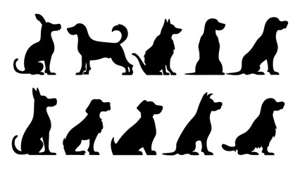 set of dog silhouette vector on white background