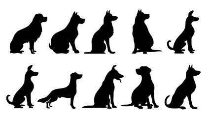 set of dog silhouette vector on white background