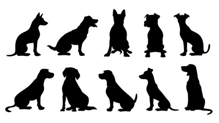 set of dog silhouette vector on white background