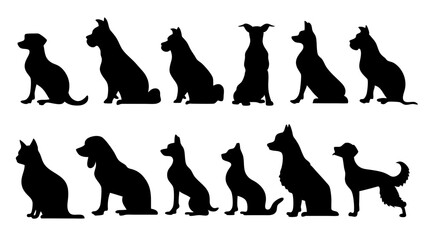 set of dog silhouette vector on white background
