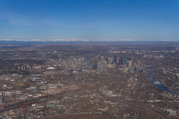 An aerial view of downtown Calgary in Alberta, Canada