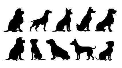 set of dog silhouette vector on white background