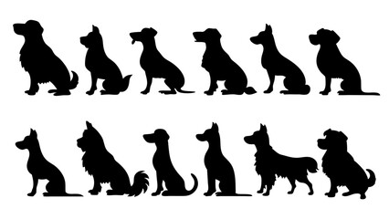 set of dog silhouette vector on white background