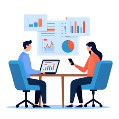 Vector illustration of analytics team discussion