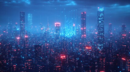 Cyberpunk Cityscape: Neon Lights Illuminate a Futuristic Metropolis at Night