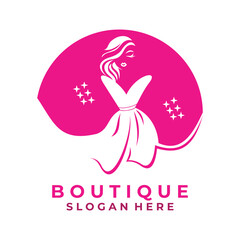 Elegant Beauty women with dress on Pink color logo design template