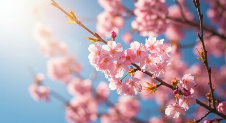 Cherry blossoms blush against the azure sky branches outstretched in sunkissed splendor