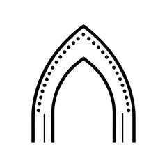 Outline icon of a Gothic arch with pointed tip and detailed edges.