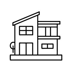 Minimal line icon of a modern house with flat roof and large windows.