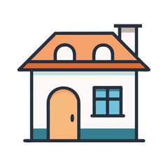 Small villa icon with tiled roof, shutters, and front door — Mediterranean style.