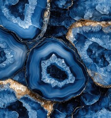 Obraz premium Seamless Pattern of Natural Blue Agate Geode Slices. Elegant Navy Mineral Texture with Sophisticated and Minimalist Aesthetic for Backgrounds, Fabric, and Interior Design