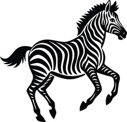 Silhouette of a galloping zebra in profile minimalistic vector style perfect for safari or monochrome design themes