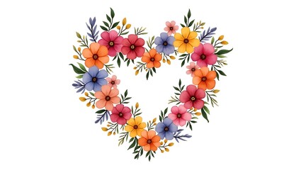 Vibrant floral heart colorful flowers arranged in a heart shape watercolor style romantic spring