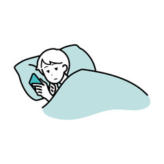 睡眠　寝ながらスマホを見続ける男性イラスト
