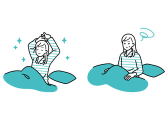起床のイラスト　快眠と不調
