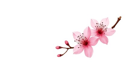 Naklejka premium Delicate pink cherry blossoms blooming a gentle spring branch with soft petals against a white