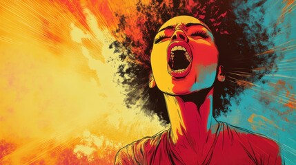 Color comic promo girl with loudspeaker fun