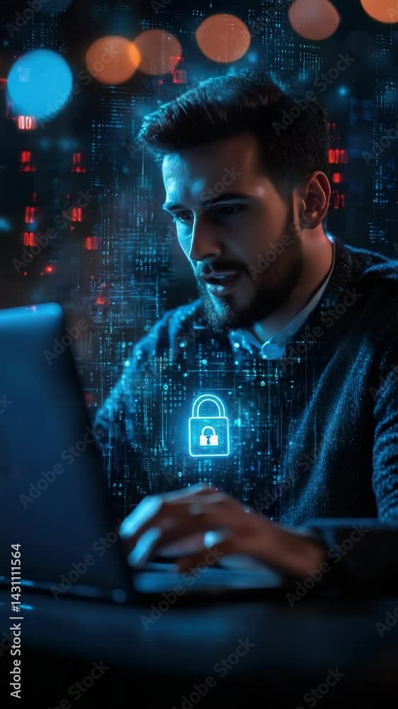 Aufkleber it professional cyber security officer setting a strong password on a computer, with a visible check