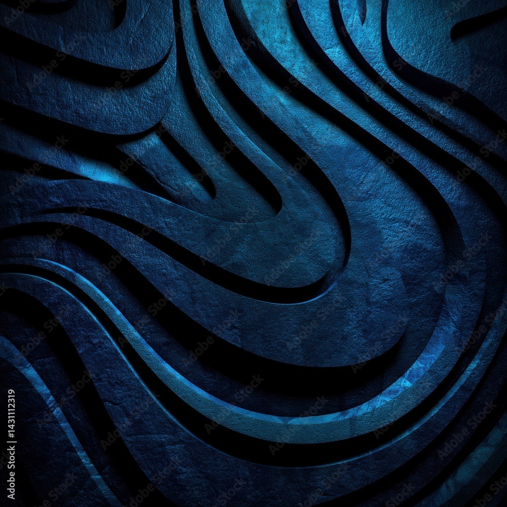 Poster abstract blue stone texture with curved lines and dark shadows creating a modern and elegant backgro
