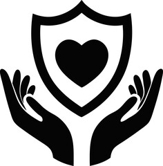 hands with heart line art style vector illustration