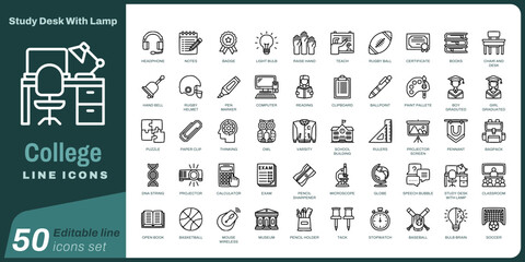 50 set_line icon_study desk with lamp