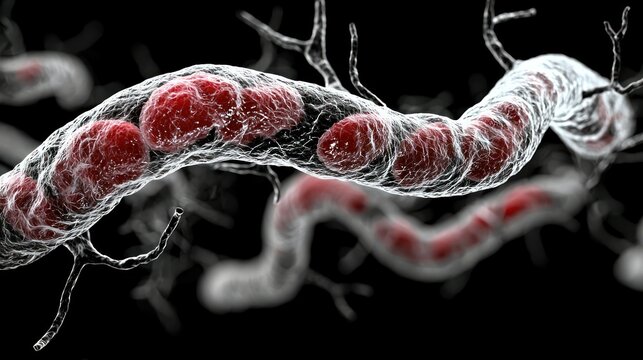 Microscopic View of Spirillum Bacteria: A 3D Render of Microorganism's Complex Structure