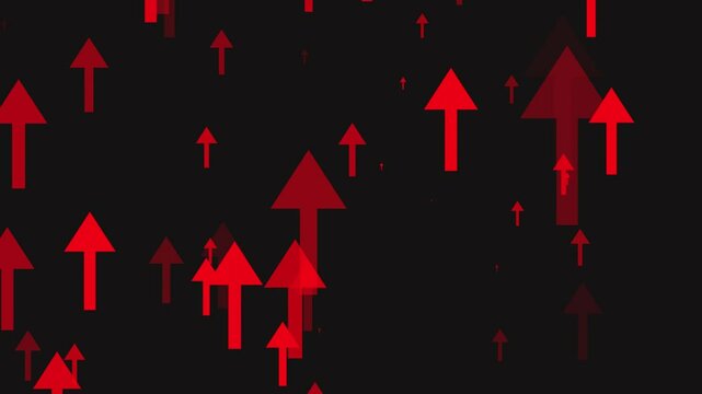 Abstract neon arrows flying up an animation loop on a black background